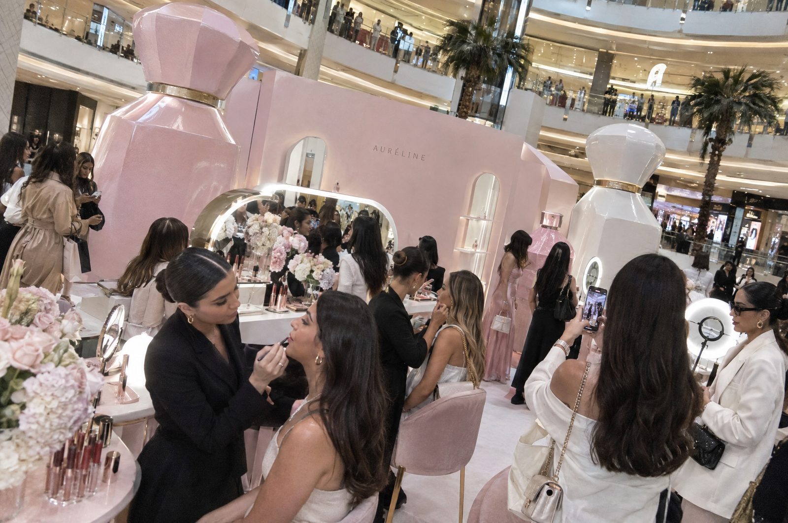 Beauty brand activation in a Dubai mall atrium